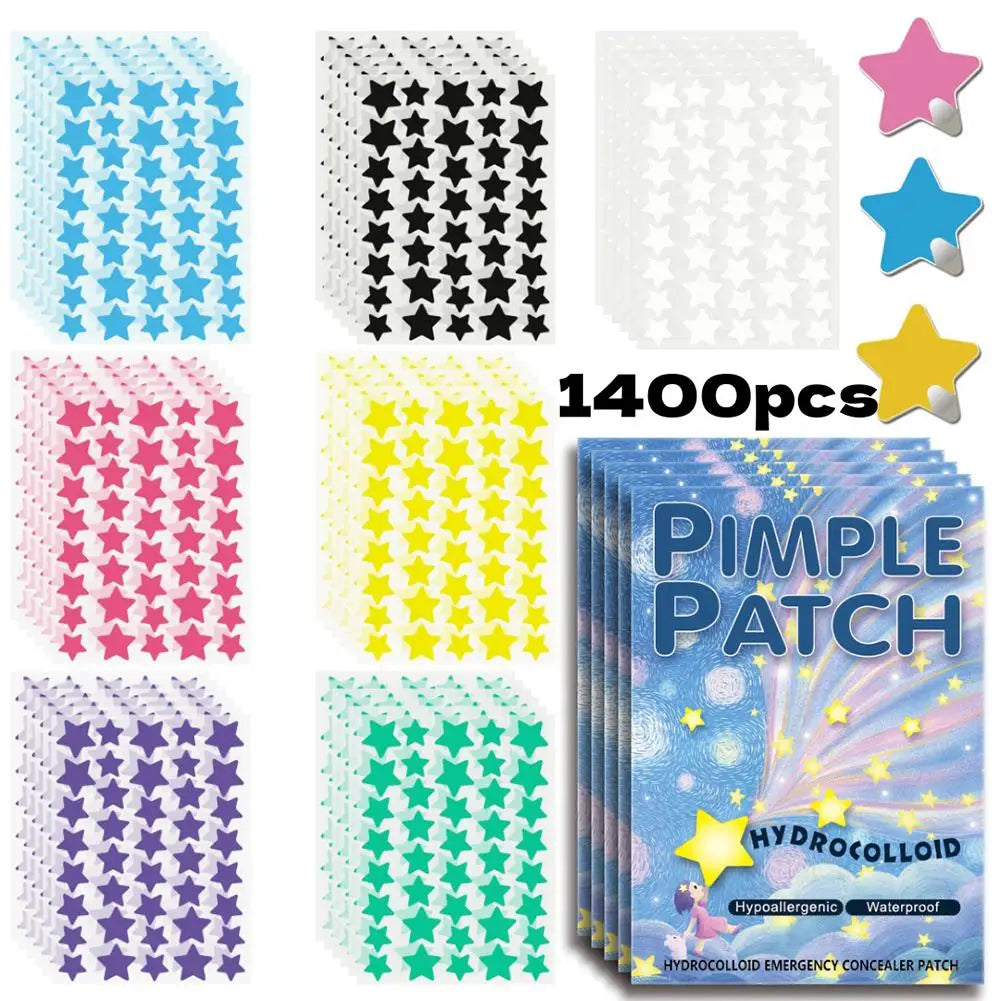 1400pcs Colorful Star Pimple Removal Sticker Invisible Breathable Hydrocolloid Acne Patch Anti-Acne Spots Marks Concealer Makeup