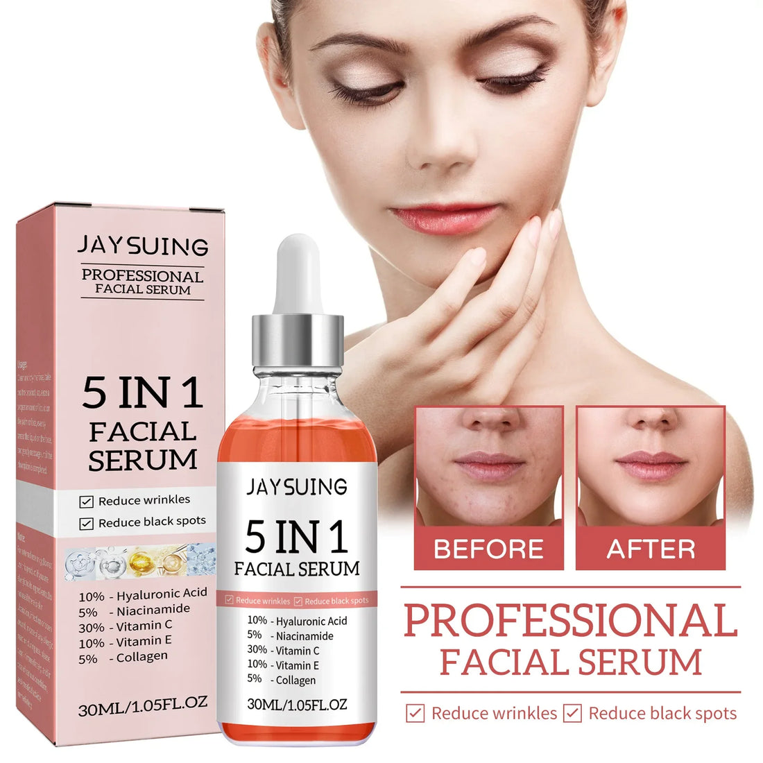 5 In 1 Fade fine lines Firming Face Serum Moisturizing brightning Vitamin C Hyaluronic Acid Facial Serum Shrink Pores Skin Care