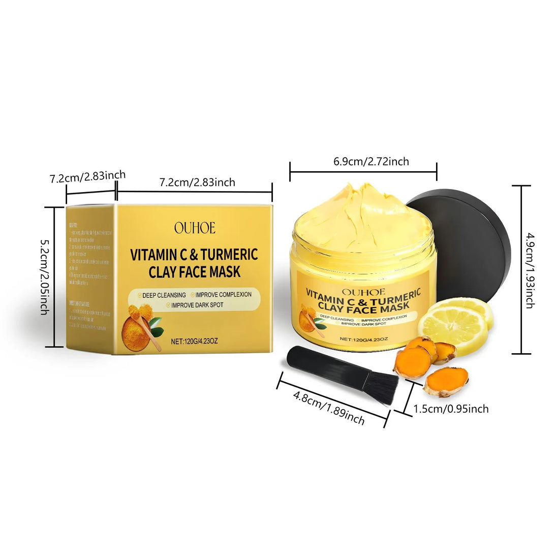 Ouhoe 120g Vitamin C Exfoliating Facial Mask Turmeric Cleansing Shrinking Pores Hydrating Moisturizer Reduce Dullness Clay Mask