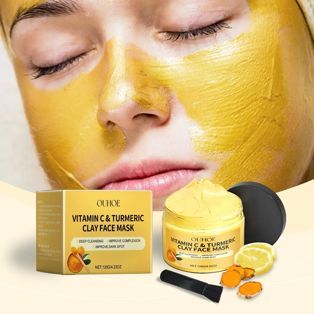 Ouhoe 120g Vitamin C Exfoliating Facial Mask Turmeric Cleansing Shrinking Pores Hydrating Moisturizer Reduce Dullness Clay Mask