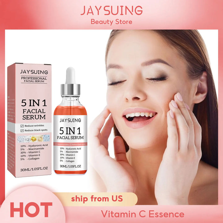 5 In 1 Fade fine lines Firming Face Serum Moisturizing brightning Vitamin C Hyaluronic Acid Facial Serum Shrink Pores Skin Care