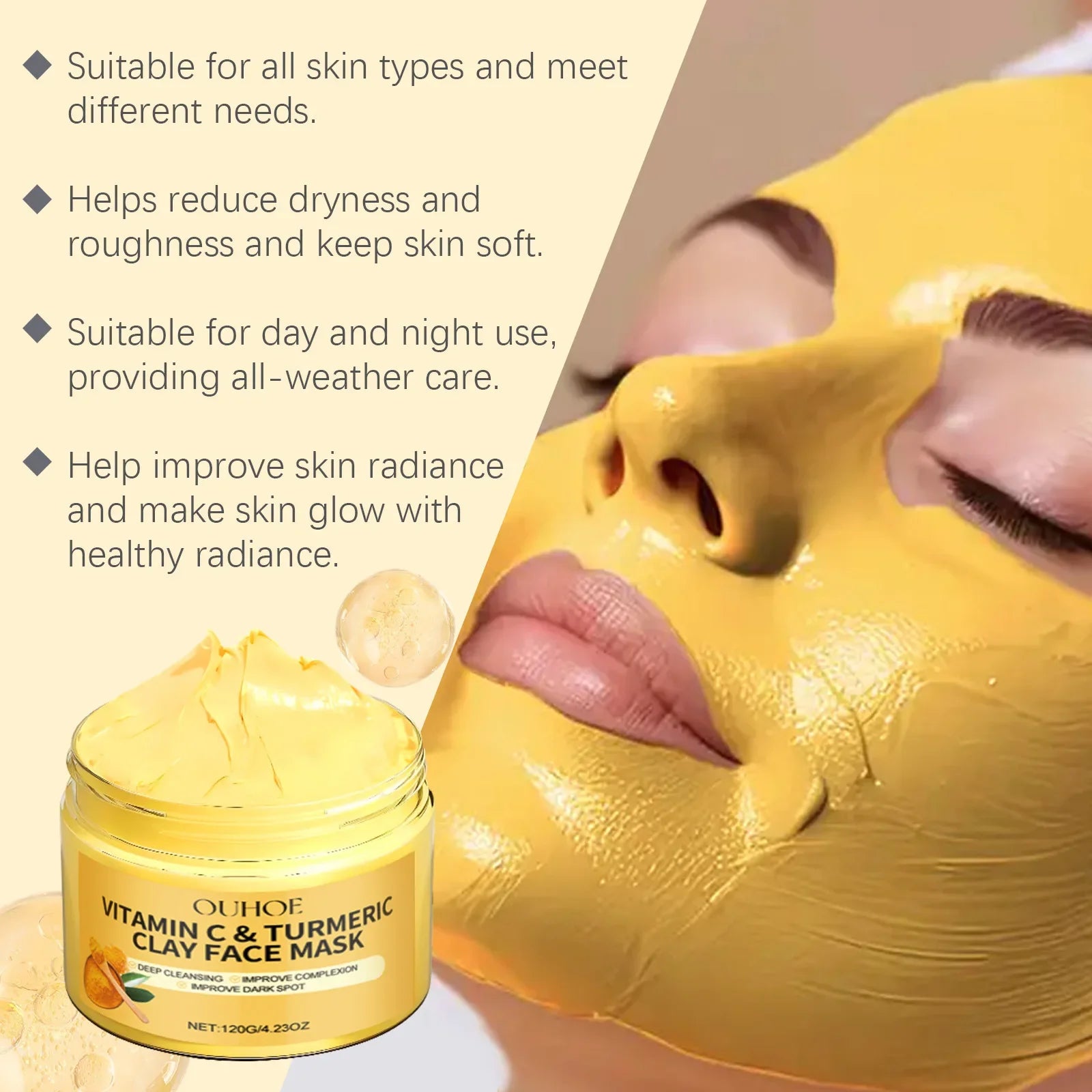 Ouhoe 120g Vitamin C Exfoliating Facial Mask Turmeric Cleansing Shrinking Pores Hydrating Moisturizer Reduce Dullness Clay Mask