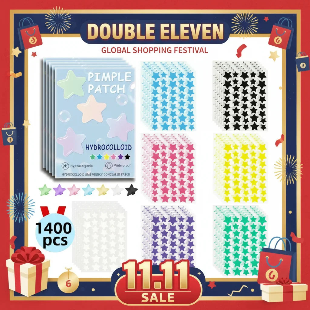 1400pcs Colorful Star Pimple Removal Sticker Invisible Breathable Hydrocolloid Acne Patch Anti-Acne Spots Marks Concealer Makeup