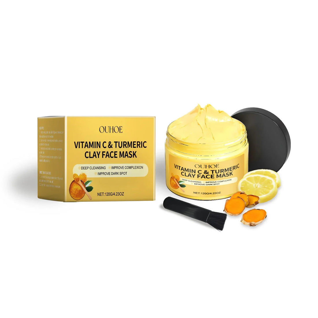 Ouhoe 120g Vitamin C Exfoliating Facial Mask Turmeric Cleansing Shrinking Pores Hydrating Moisturizer Reduce Dullness Clay Mask