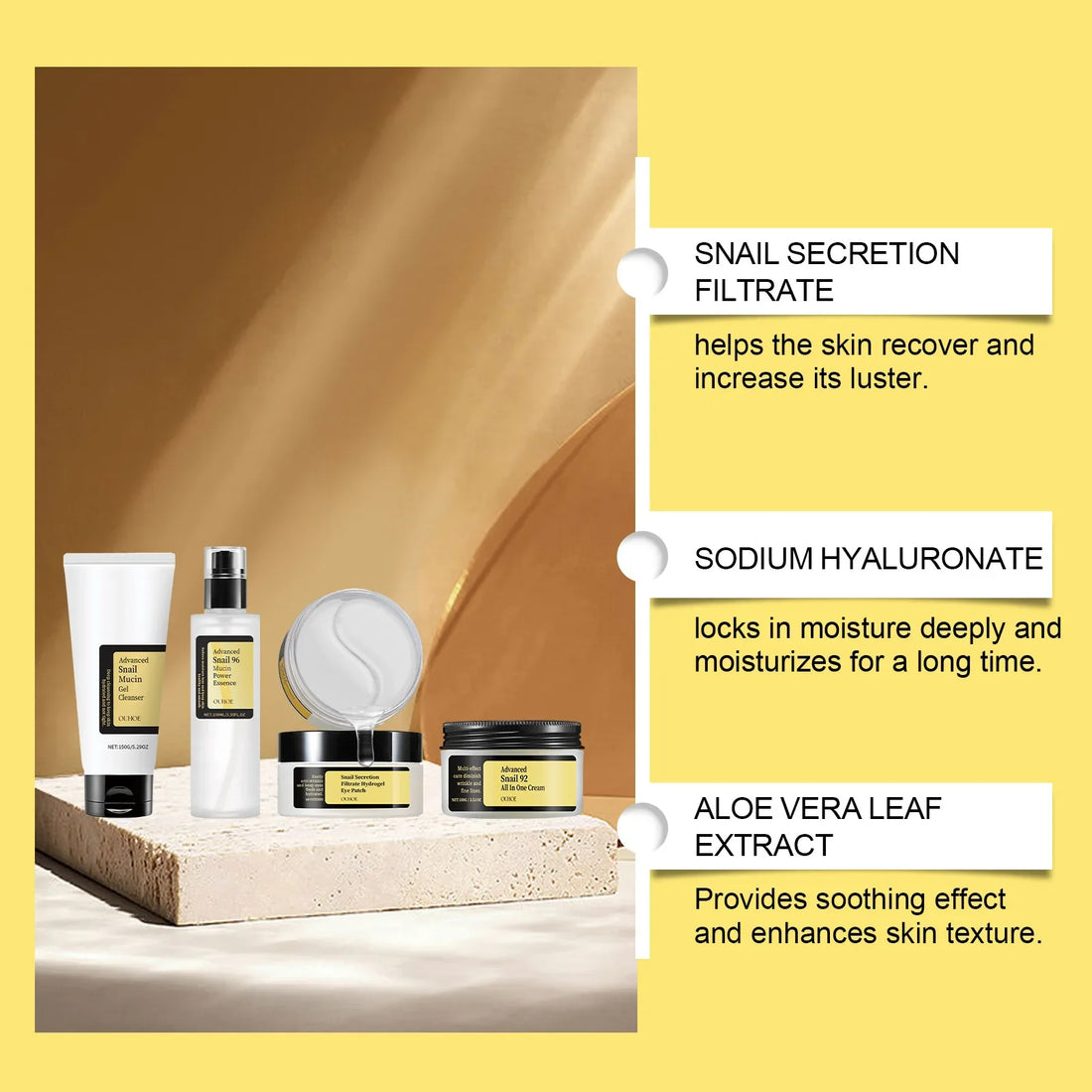 Ouhoe 1set Snail Mucin 96 Skin Care Set Moisturizing Smooth Fade Fine Lines Tighten Firming Gowing Face Repairing Face Serum Kit