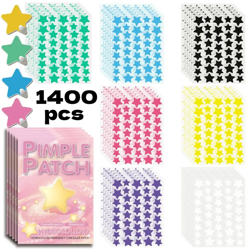 1400pcs Colorful Star Pimple Removal Sticker Invisible Breathable Hydrocolloid Acne Patch Anti-Acne Spots Marks Concealer Makeup