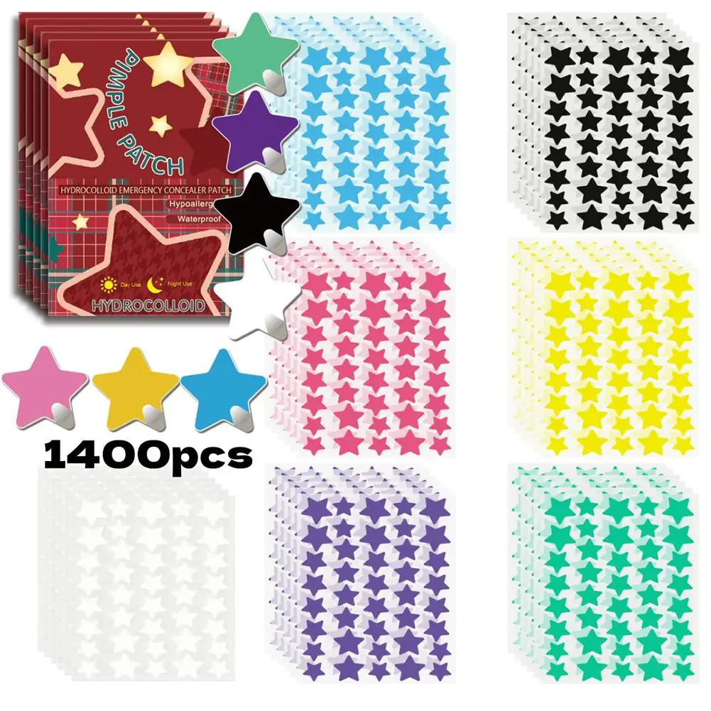 1400pcs Colorful Star Pimple Removal Sticker Invisible Breathable Hydrocolloid Acne Patch Anti-Acne Spots Marks Concealer Makeup