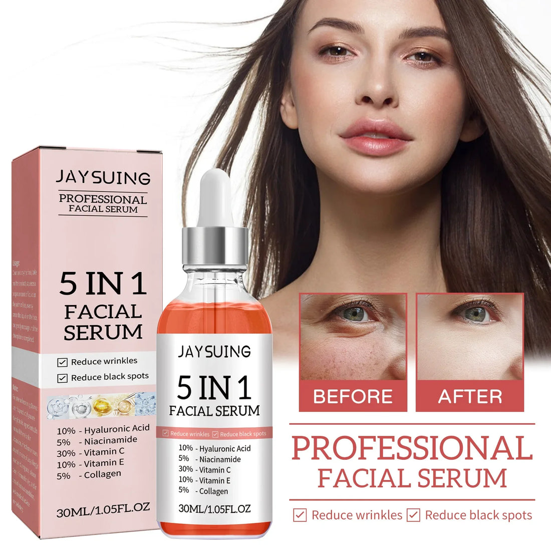 5 In 1 Fade fine lines Firming Face Serum Moisturizing brightning Vitamin C Hyaluronic Acid Facial Serum Shrink Pores Skin Care