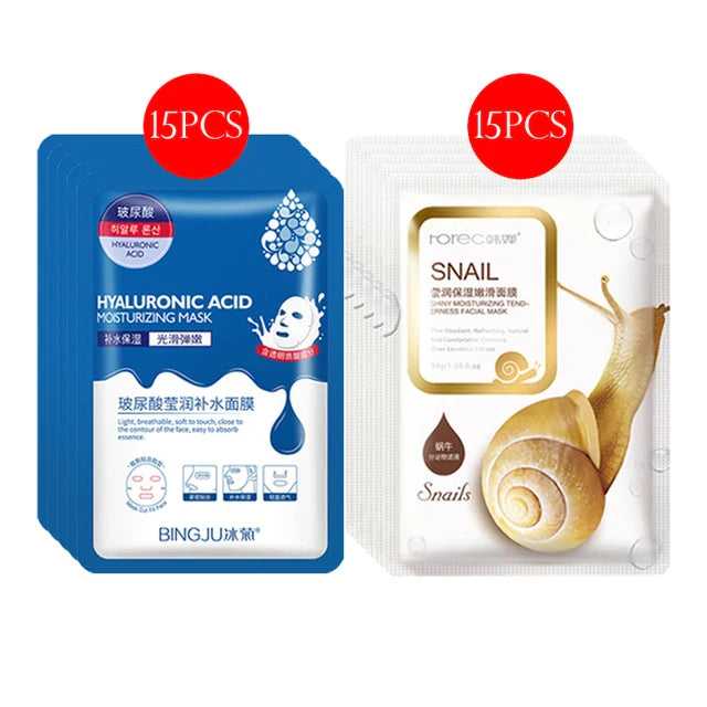 30pcs BIOAQUA skincare Face Masks Women Face skin care Sheet Mask Moisturizing Anti-wrinkle Hydrating Snail Korean Facial Mask