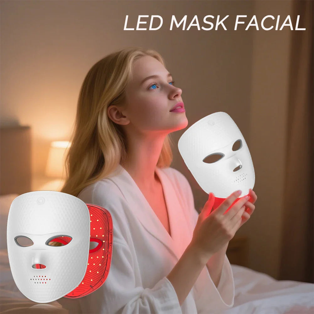 7 Colors LED Facial Mask Light Therapy Red Light Facial Mask for Anti-Aging Rejuvenation Brighten Skin Beauty Device
