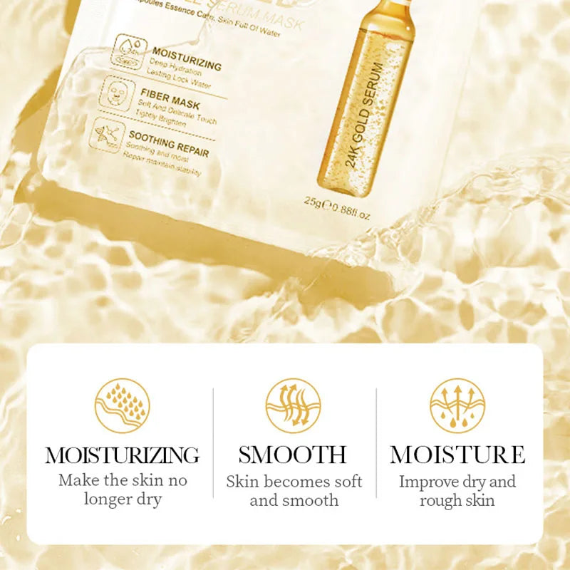 15pcs SADOER 24K Gold Vitamin C Hyaluronic Acid Facial Masks for Face Moisturizing Firming Hydrating Face Mask Facial Skin Care