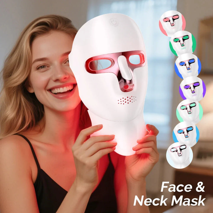 7 Color LED Facial Mask Face and Neck Photon Skin Rejuvenation Whitening Tighten Rechargeable Neck Face Care Beauty Treatment