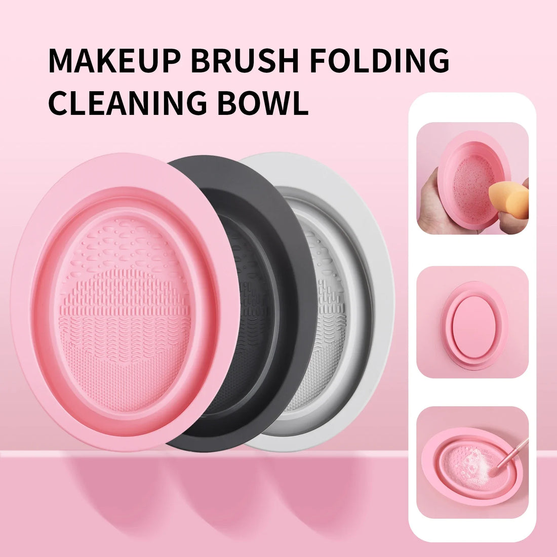 Makeup Brush Cleaning Tool,1pcs Silicone Brush Cleaner Pad Foldable Portable Cleaning Bowl For Makeup Brushes