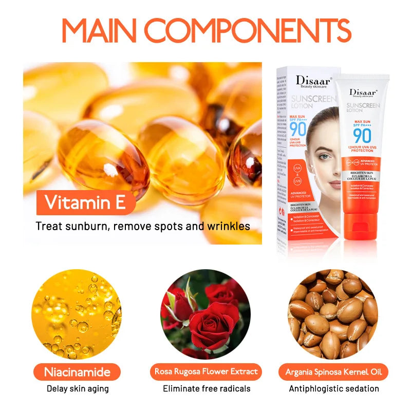 50ml Facial Body Sunscreen Whitening Sun Cream Sunblock Skin Protective Cream Anti-Aging Oil-control Moisturizing SPF 90+++ Face