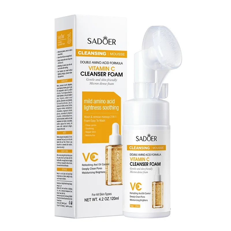 SAODER Q10 Vitamin C Facial Cleanser Face Wash Foam Anti Wrinkle Cleansing Mossee Moisturizing Brightening Facial Skin Care