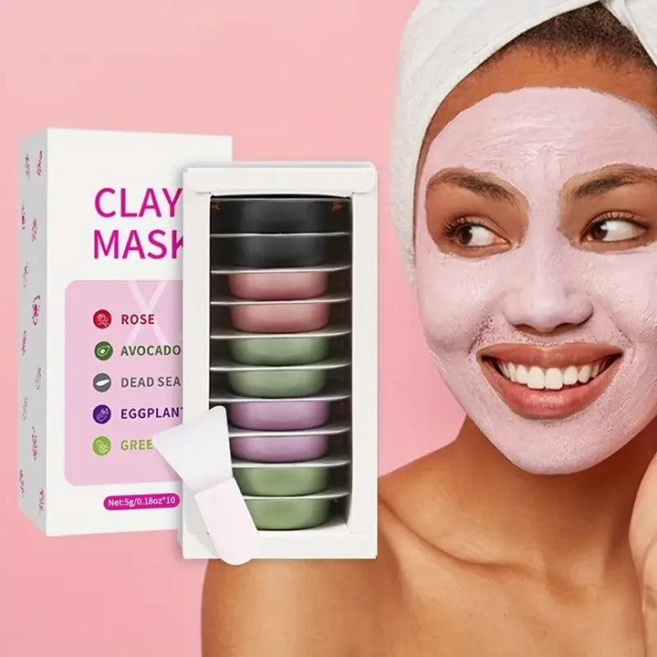 10pcs Clay Mask,Gentle Cleansing,Moisturizing and Hydrating Skin,Eggplant/Rose/Green Tea Mask Restore Skin Mask Travel Essential
