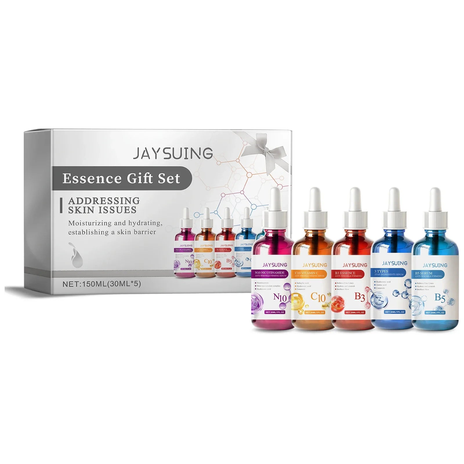 Facial Serum Skin Care Sets 5PCS Hyaluron Acid Vitamain C Niacinamide Fade Wrinkle Shrink Pores Moisturizing Brighten B5 Essence