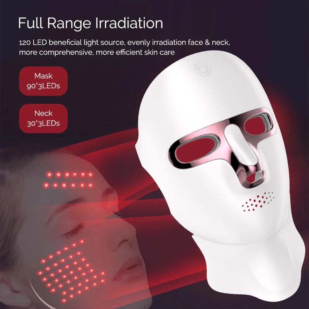 7 Color LED Facial Mask Face and Neck Photon Skin Rejuvenation Whitening Tighten Rechargeable Neck Face Care Beauty Treatment