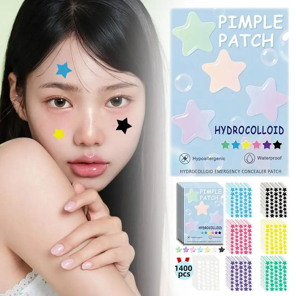 1400pcs Colorful Star Pimple Removal Sticker Invisible Breathable Hydrocolloid Acne Patch Anti-Acne Spots Marks Concealer Makeup