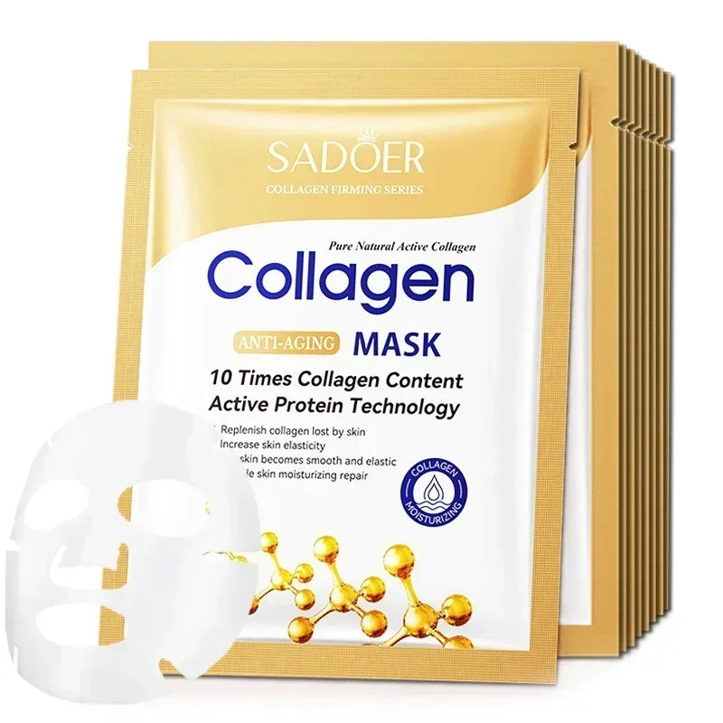 10pcs SADOER Collagen Anti Wrinkle Face Mask Moisturizing Anti aging Repair Brightening Facial Masks Skin Care