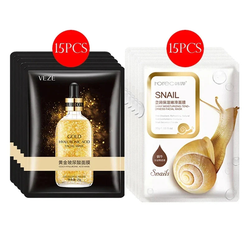 30pcs BIOAQUA skincare Face Masks Women Face skin care Sheet Mask Moisturizing Anti-wrinkle Hydrating Snail Korean Facial Mask